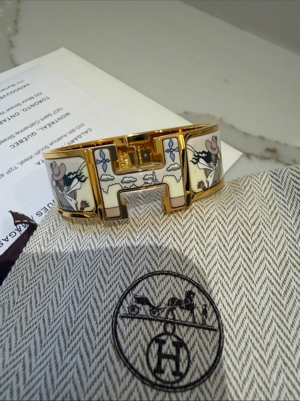 Final Price-No Offers! Hermes Clic Clac H Enamel Gold Wide Bracelet- PM